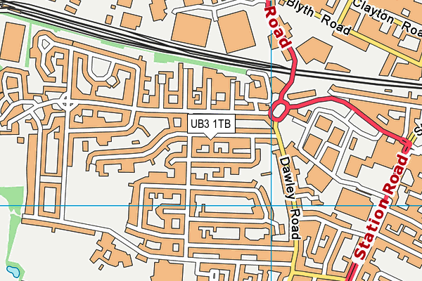 UB3 1TB map - OS VectorMap District (Ordnance Survey)