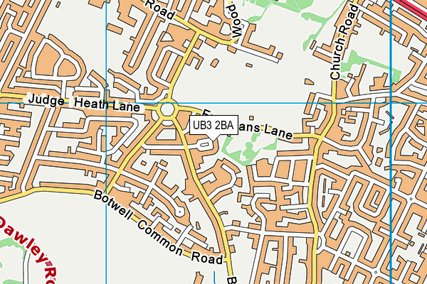 UB3 2BA map - OS VectorMap District (Ordnance Survey)