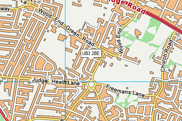 UB3 2BE map - OS VectorMap District (Ordnance Survey)
