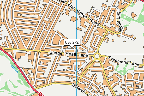 UB3 2PZ map - OS VectorMap District (Ordnance Survey)