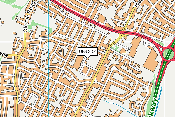 UB3 3DZ map - OS VectorMap District (Ordnance Survey)