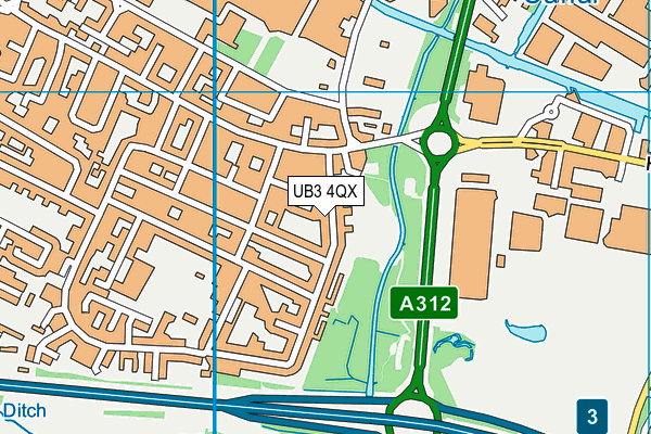 UB3 4QX map - OS VectorMap District (Ordnance Survey)