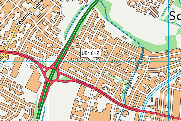 UB4 0HZ map - OS VectorMap District (Ordnance Survey)
