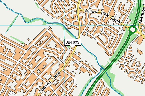UB4 0XS map - OS VectorMap District (Ordnance Survey)