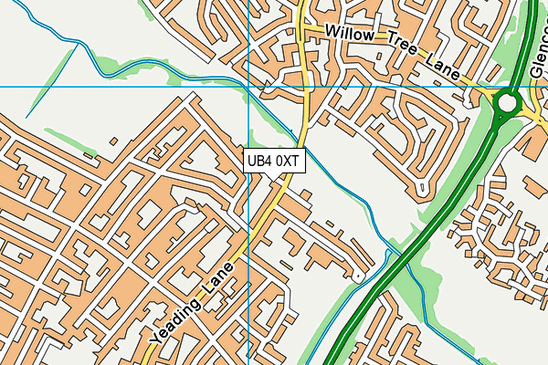 UB4 0XT map - OS VectorMap District (Ordnance Survey)