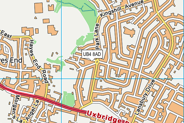 UB4 8AD map - OS VectorMap District (Ordnance Survey)