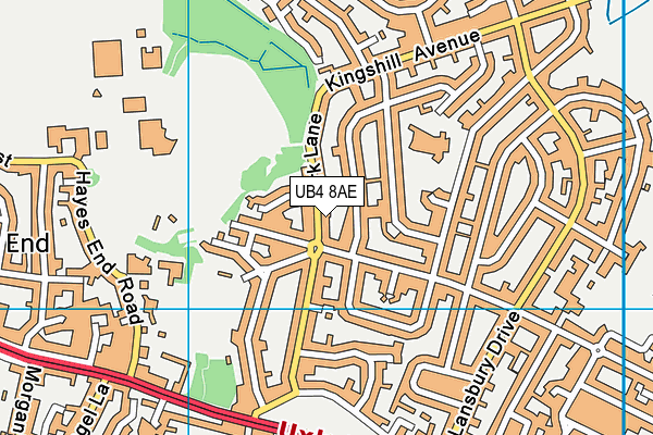 UB4 8AE map - OS VectorMap District (Ordnance Survey)