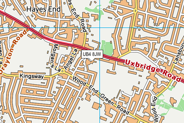 UB4 8JW map - OS VectorMap District (Ordnance Survey)