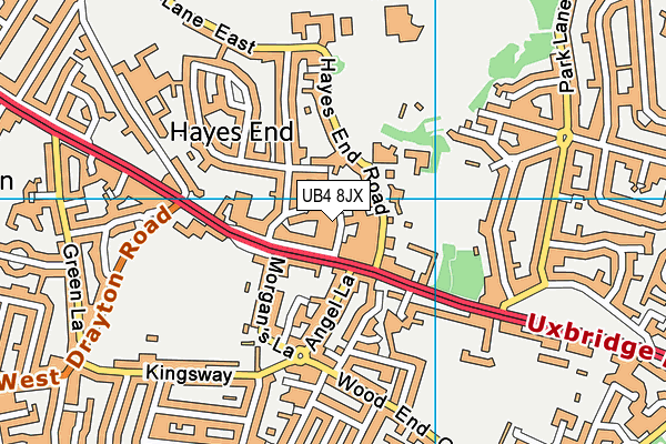 UB4 8JX map - OS VectorMap District (Ordnance Survey)