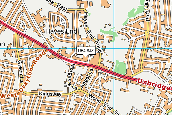 UB4 8JZ map - OS VectorMap District (Ordnance Survey)