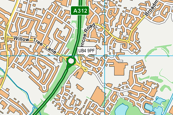 UB4 9PF map - OS VectorMap District (Ordnance Survey)