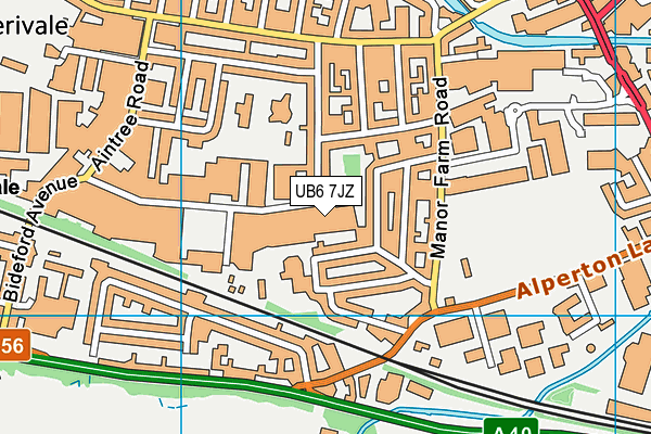 UB6 7JZ map - OS VectorMap District (Ordnance Survey)