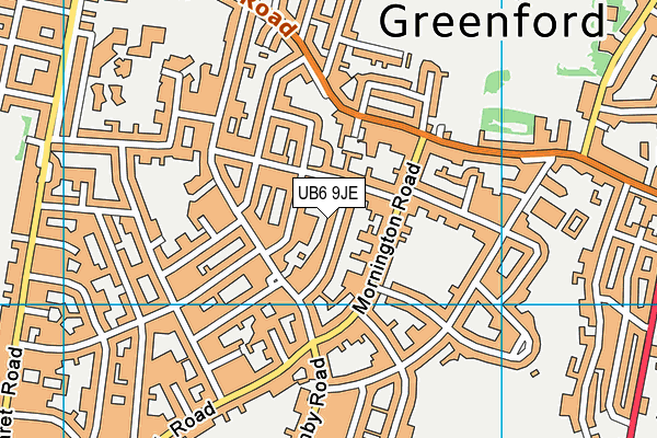 UB6 9JE map - OS VectorMap District (Ordnance Survey)