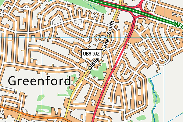 UB6 9JZ map - OS VectorMap District (Ordnance Survey)