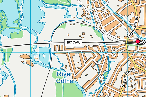 UB7 7AW map - OS VectorMap District (Ordnance Survey)