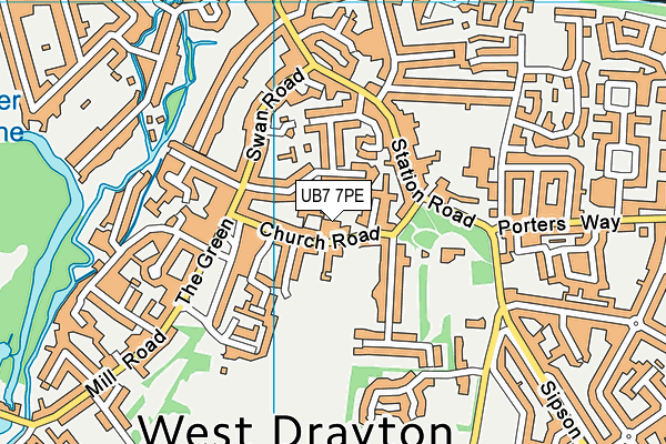 UB7 7PE map - OS VectorMap District (Ordnance Survey)