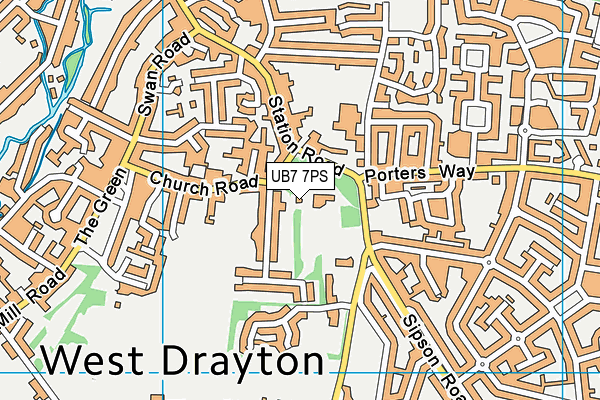 UB7 7PS map - OS VectorMap District (Ordnance Survey)