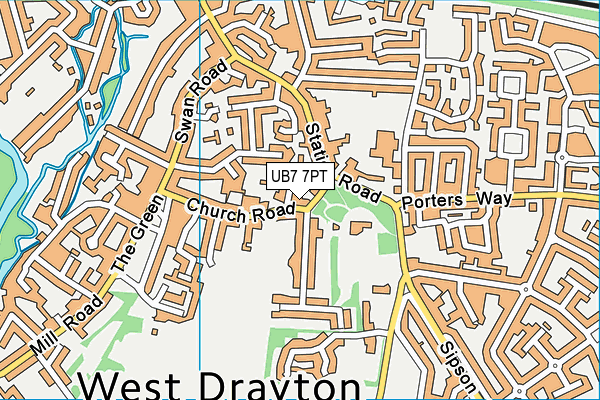 UB7 7PT map - OS VectorMap District (Ordnance Survey)