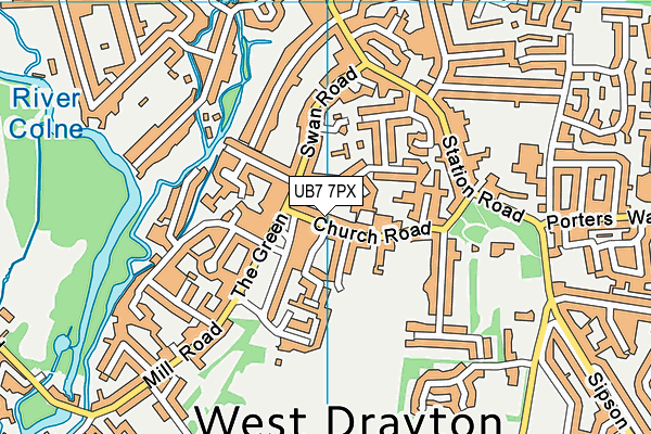 UB7 7PX map - OS VectorMap District (Ordnance Survey)