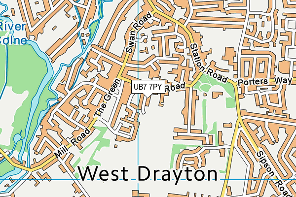 UB7 7PY map - OS VectorMap District (Ordnance Survey)
