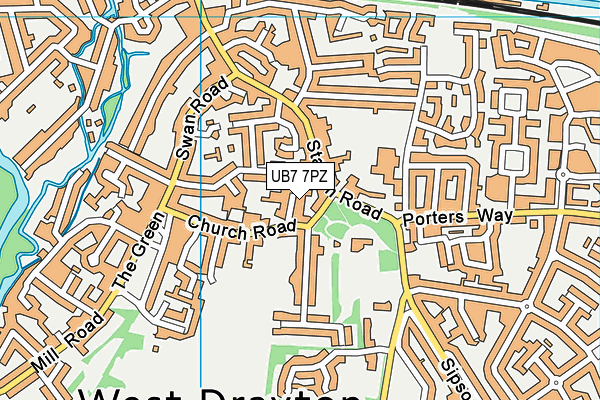 UB7 7PZ map - OS VectorMap District (Ordnance Survey)