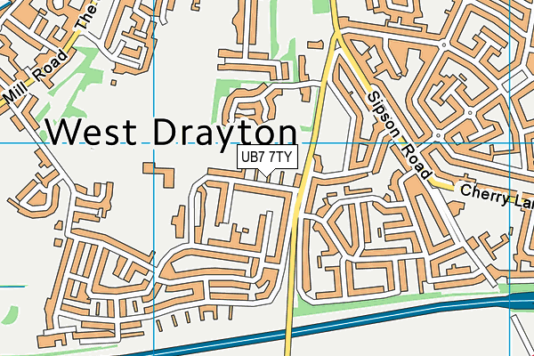 UB7 7TY map - OS VectorMap District (Ordnance Survey)