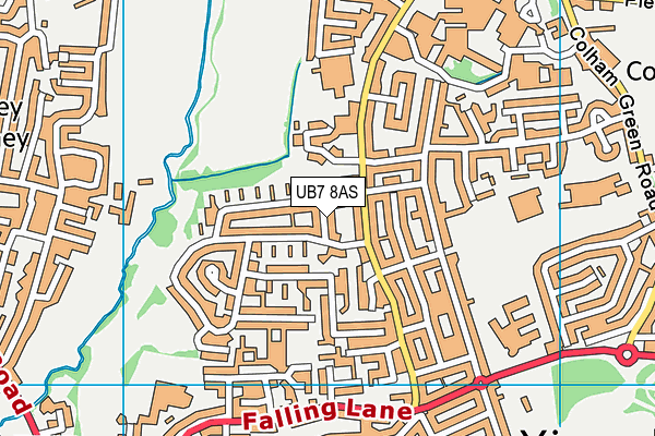 UB7 8AS map - OS VectorMap District (Ordnance Survey)
