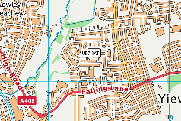 UB7 8AT map - OS VectorMap District (Ordnance Survey)