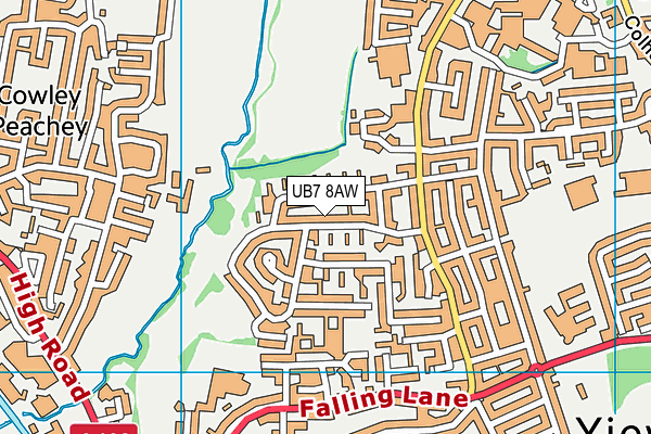UB7 8AW map - OS VectorMap District (Ordnance Survey)