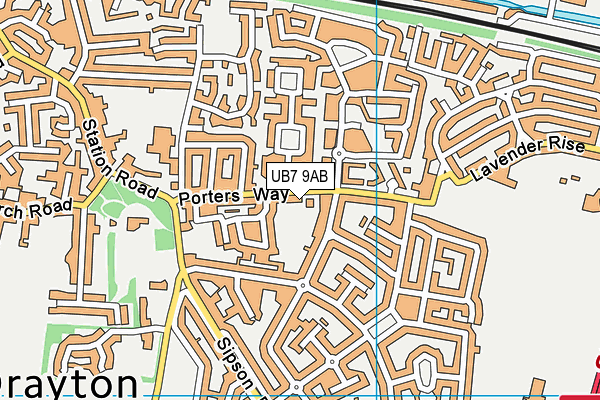 UB7 9AB map - OS VectorMap District (Ordnance Survey)