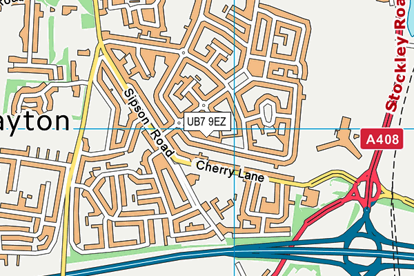 UB7 9EZ map - OS VectorMap District (Ordnance Survey)