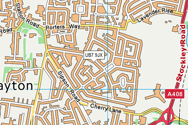UB7 9JX map - OS VectorMap District (Ordnance Survey)