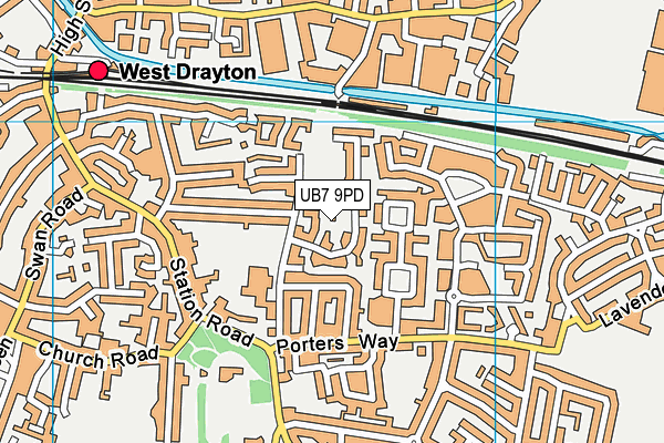 UB7 9PD map - OS VectorMap District (Ordnance Survey)