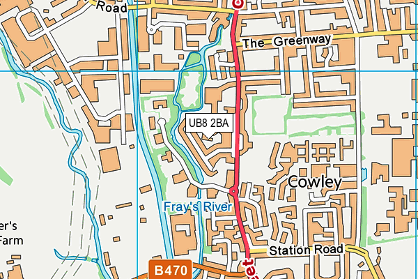 UB8 2BA map - OS VectorMap District (Ordnance Survey)