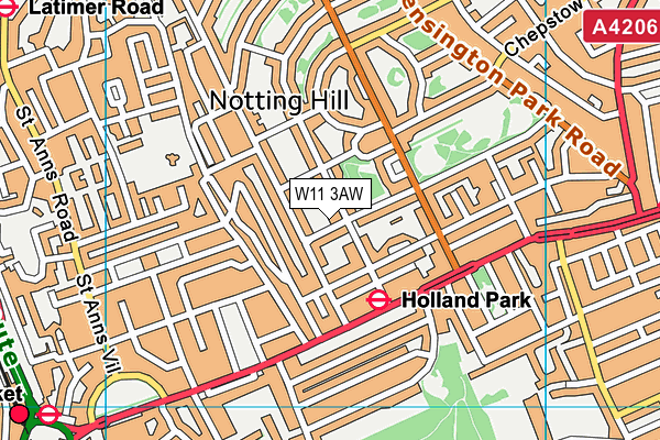 W11 3AW map - OS VectorMap District (Ordnance Survey)