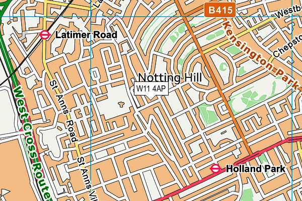 W11 4AP map - OS VectorMap District (Ordnance Survey)