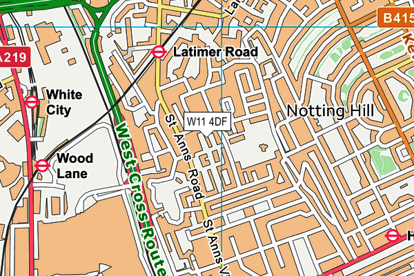 W11 4DF map - OS VectorMap District (Ordnance Survey)