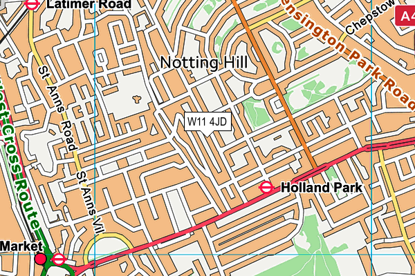 W11 4JD map - OS VectorMap District (Ordnance Survey)