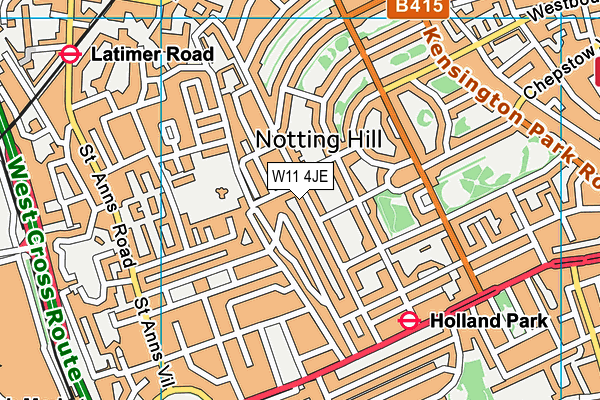 W11 4JE map - OS VectorMap District (Ordnance Survey)