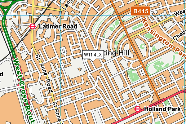 W11 4LX map - OS VectorMap District (Ordnance Survey)