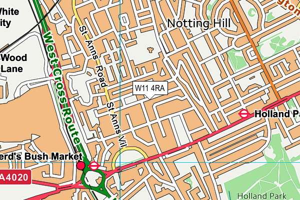 W11 4RA map - OS VectorMap District (Ordnance Survey)