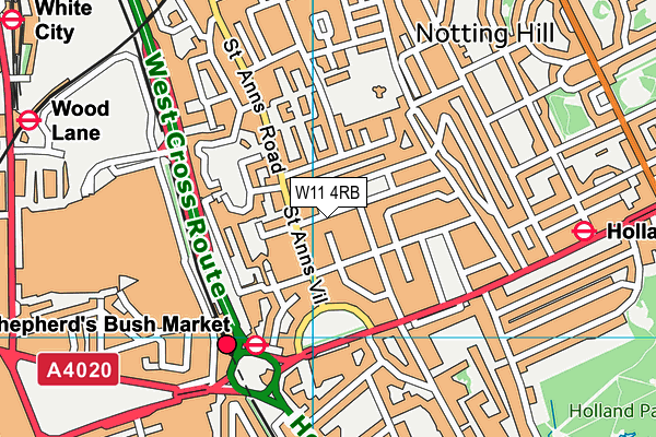 W11 4RB map - OS VectorMap District (Ordnance Survey)