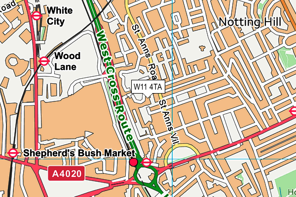 W11 4TA map - OS VectorMap District (Ordnance Survey)