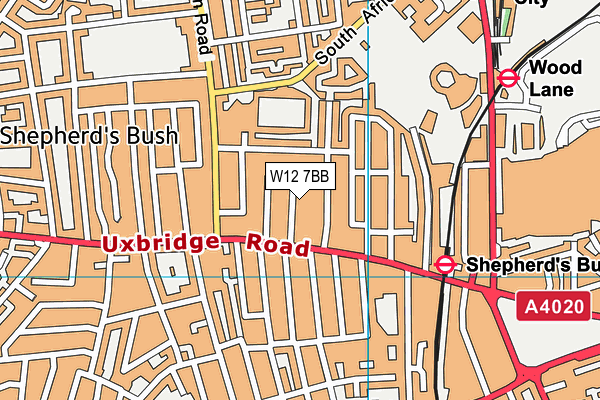 W12 7BB map - OS VectorMap District (Ordnance Survey)