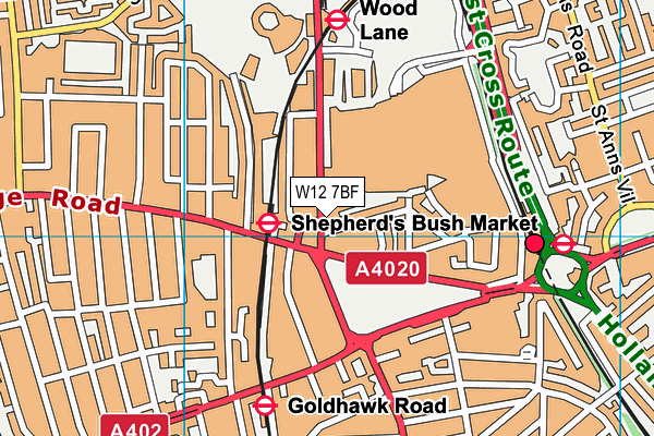 W12 7BF map - OS VectorMap District (Ordnance Survey)