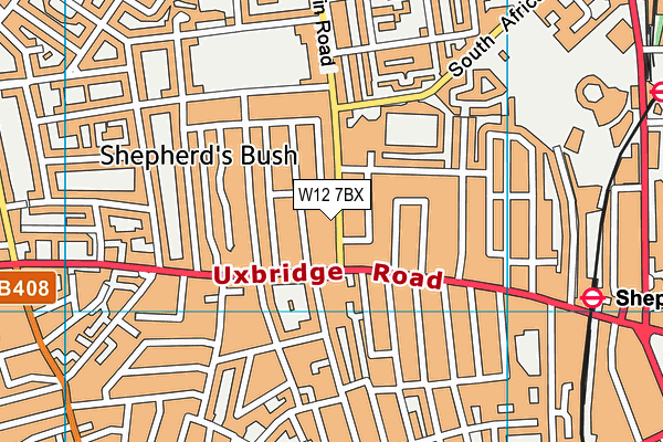 W12 7BX map - OS VectorMap District (Ordnance Survey)