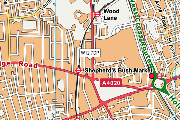 W12 7DP map - OS VectorMap District (Ordnance Survey)