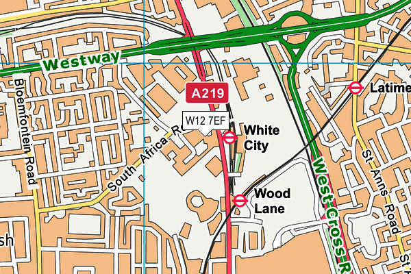 W12 7EF map - OS VectorMap District (Ordnance Survey)