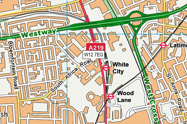 W12 7EG map - OS VectorMap District (Ordnance Survey)