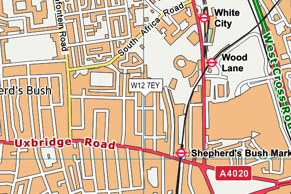 W12 7EY map - OS VectorMap District (Ordnance Survey)